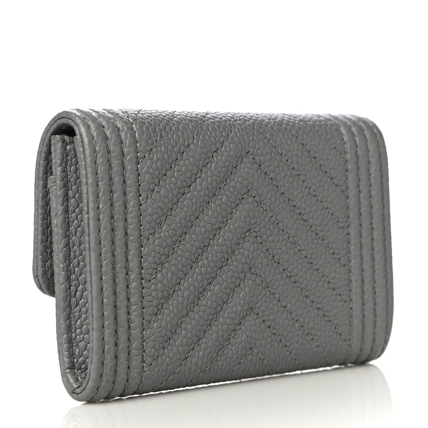 Chanel Caviar Chevron Quilted Boy Card Holder Grey 3 of 13