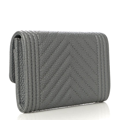 Chanel Caviar Chevron Quilted Boy Card Holder Grey 3 of 13