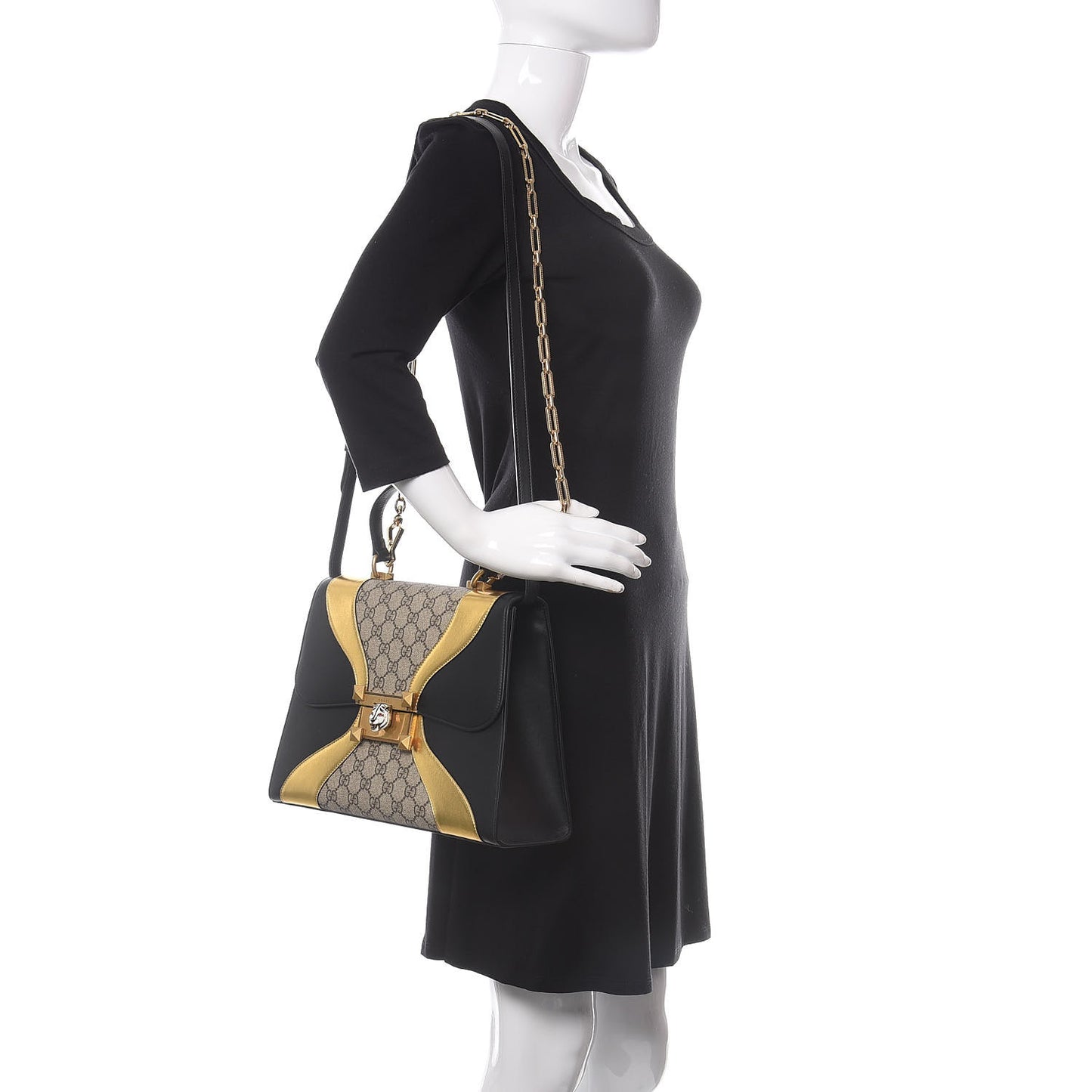 Nappa GG Supreme Monogram Medium Osiride Top Handle Bag Black Oro Vecchio Beige Ebony