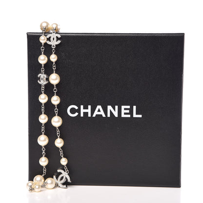 Chanel Crystal Pearl CC Long Necklace Silver 7 of 7