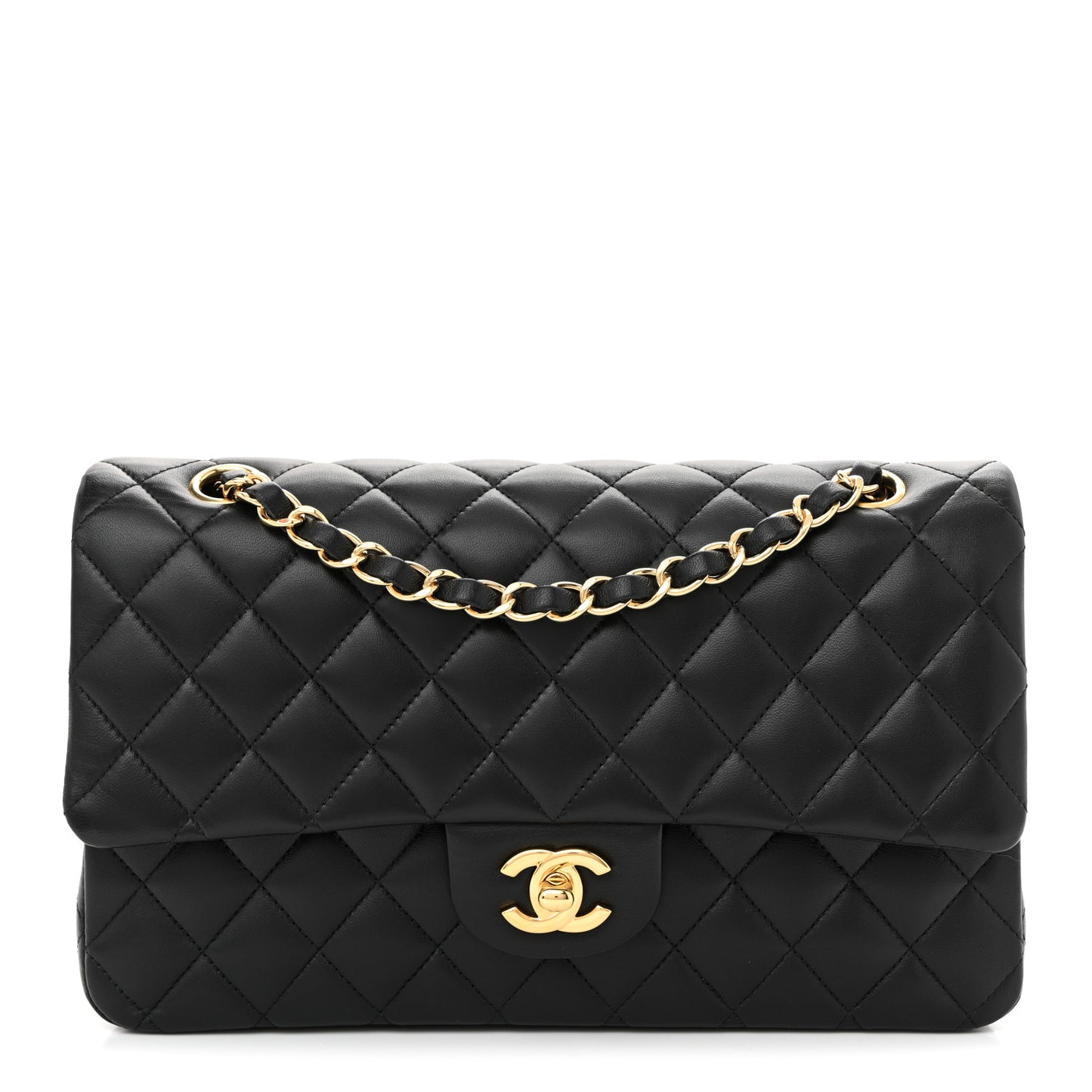 Lambskin Quilted Medium Double Flap Black