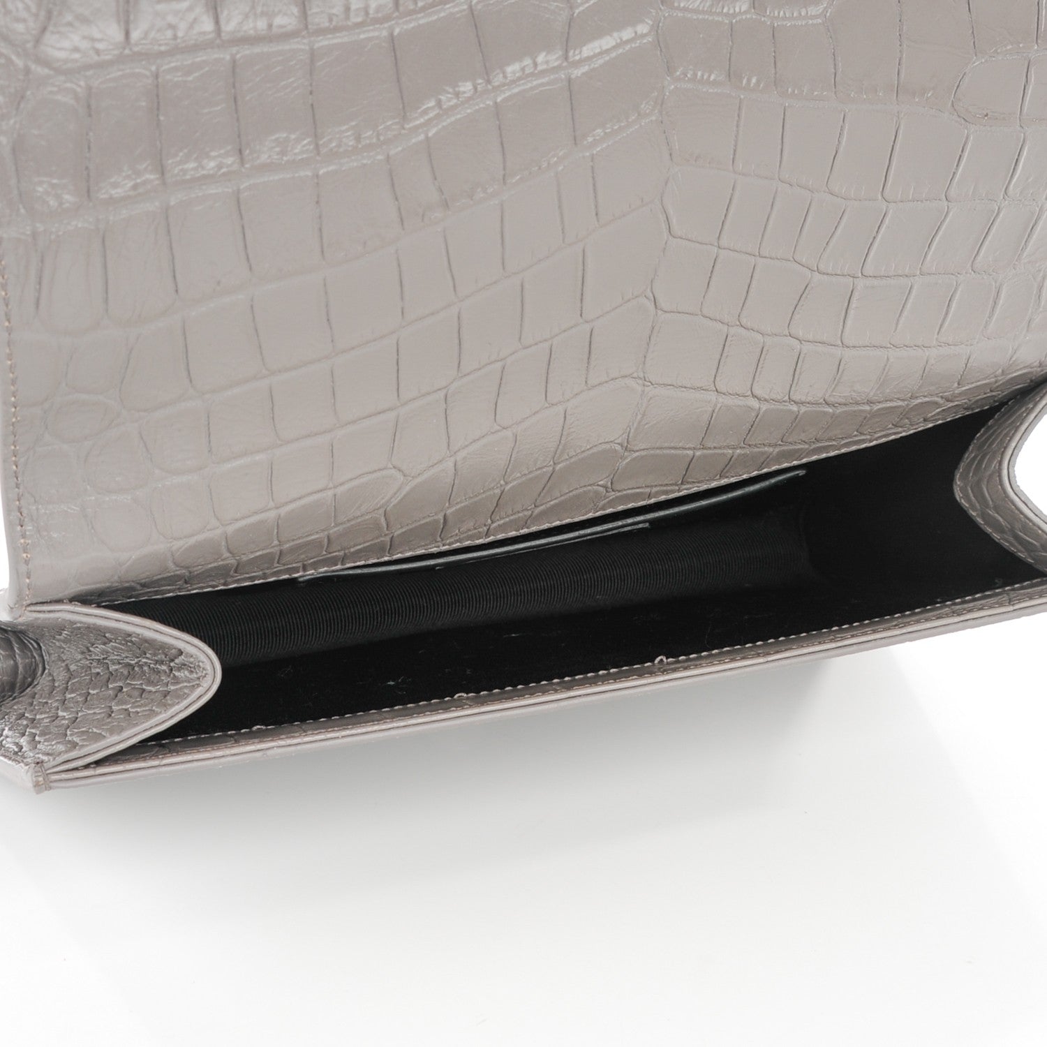 Saint Laurent Croc Embosssed Calfskin Classic Kate Monogram Clutch Fog 5 of 8
