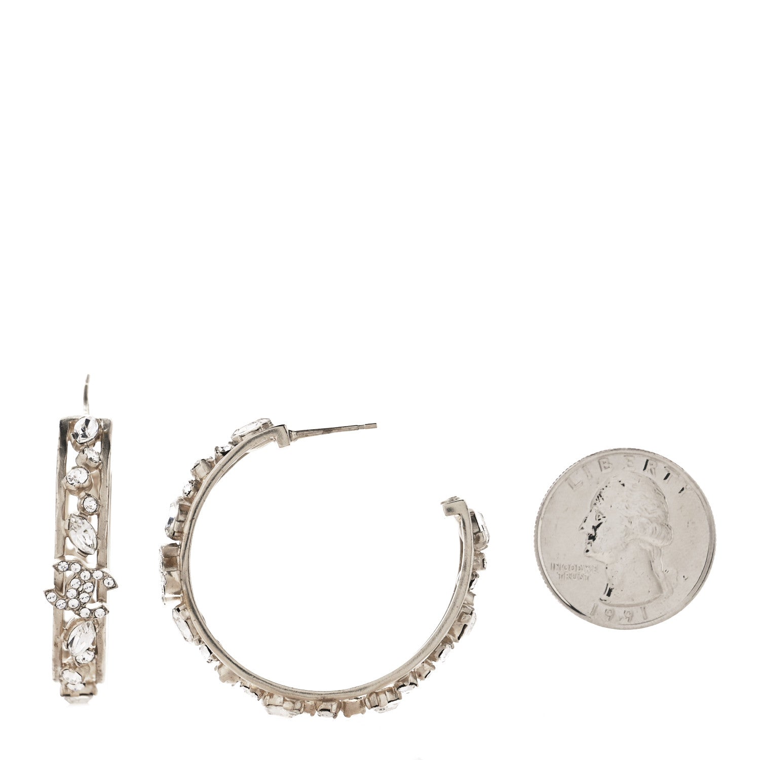 Chanel Marquise Crystal CC Hoop Earrings Gold 2 of 4