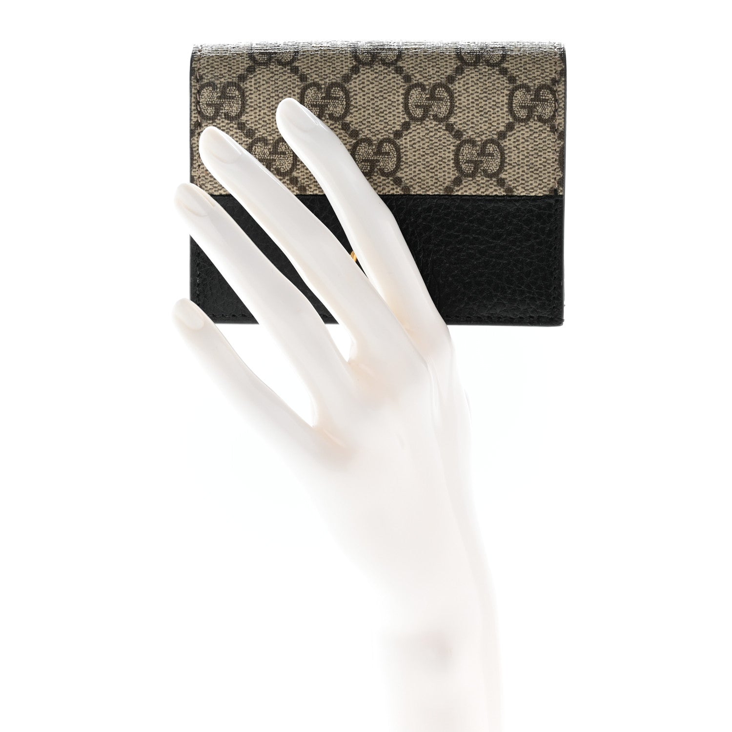 Gucci Dollar Calfskin GG Supreme Monogram GG Marmont Card Case Black Beige Ebony 2 of 9
