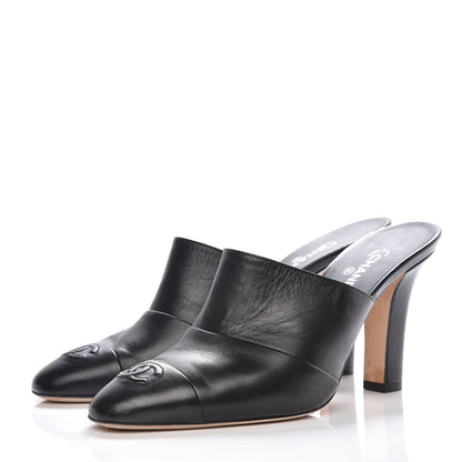 Chanel Lambskin Cap Toe CC Mules 38 Black 3 of 14