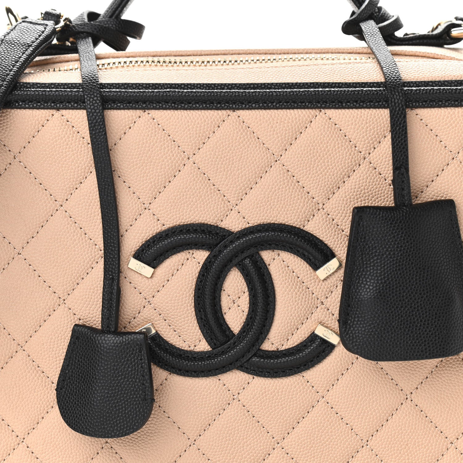 Chanel Caviar Quilted Large CC Filigree Vanity Case Beige Black 8 of 10
