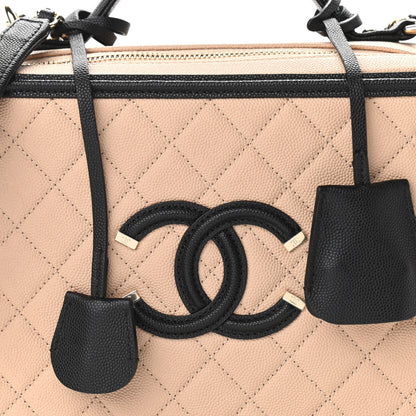 Chanel Caviar Quilted Large CC Filigree Vanity Case Beige Black 8 of 10