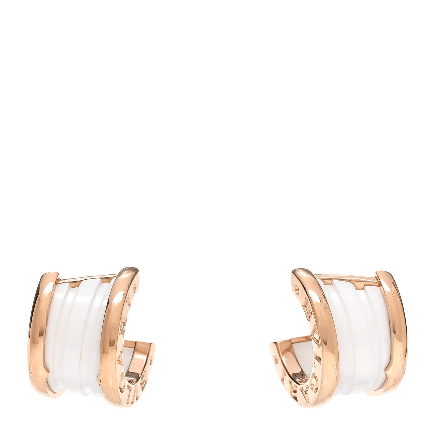 18K Rose Gold White Ceramic B.Zero1 Hoop Earrings