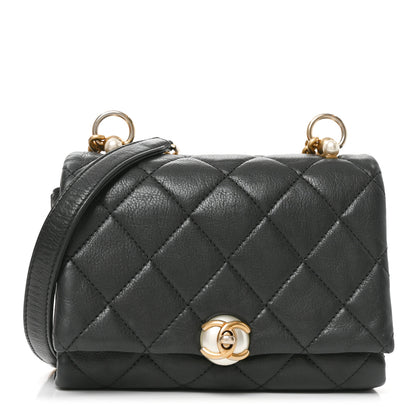 Chanel Calfskin Quilted Accordion Pearl CC Flap Bag Black Black 1 of 10