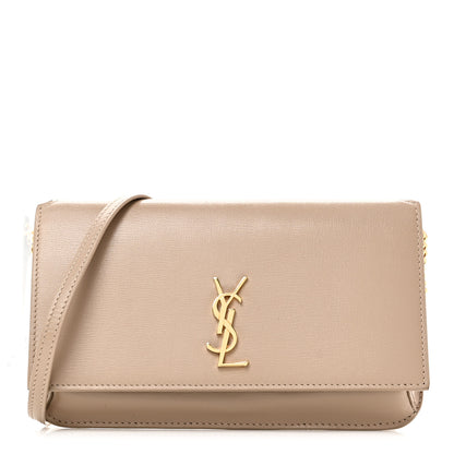Saint Laurent Smooth Calfskin Monogram Phone Holder Crossbody Dark Beige 1 of 11