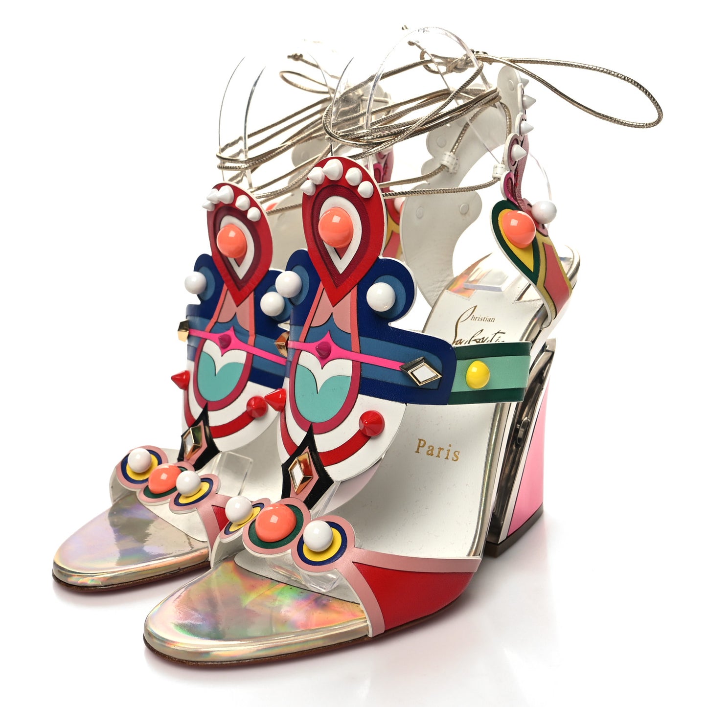 Calfskin Papagaya Levita Sandals 38 Multicolor