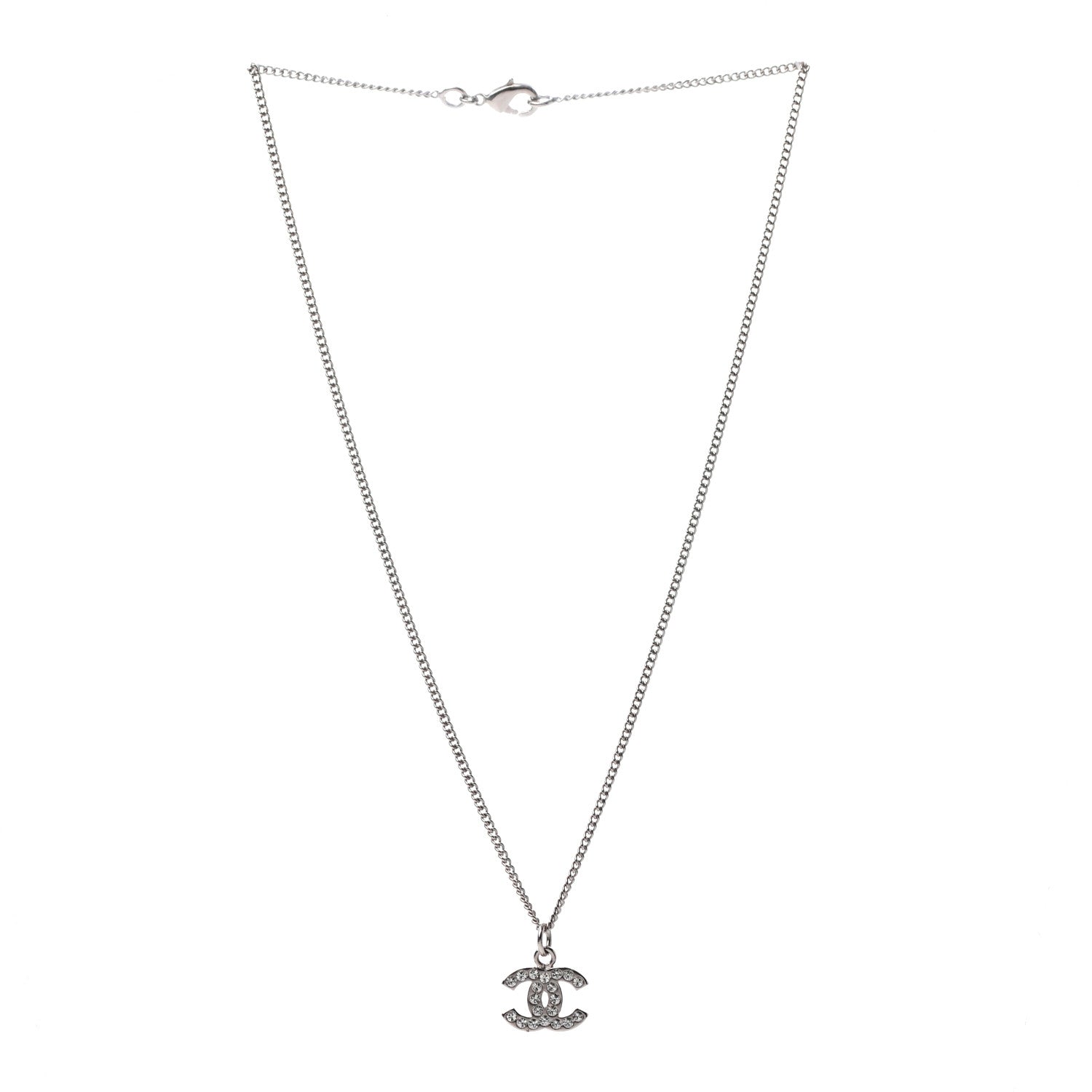 Chanel Crystal Timeless CC Necklace Silver 3 of 5