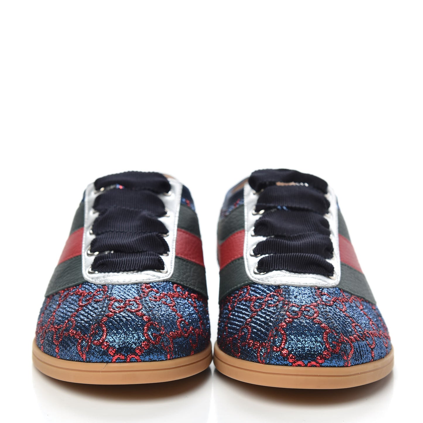 Lurex Calfskin Web GG Monogram Womens Falacer Sneakers 35.5 Iridescent Blue Iridescent Red Silver