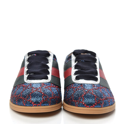 Gucci Lurex Calfskin Web GG Monogram Womens Falacer Sneakers 35.5 Iridescent Blue Iridescent Red Silver 2 of 9