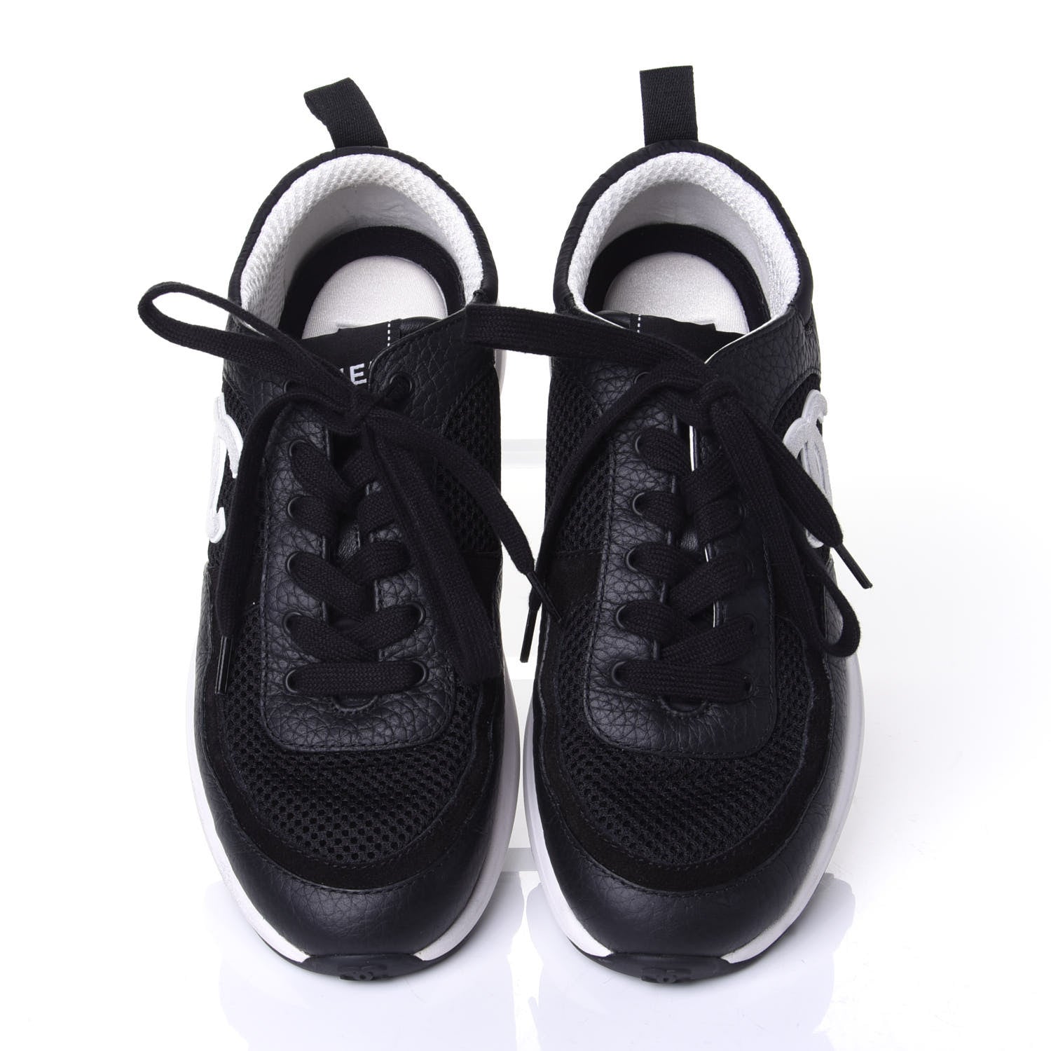 Chanel Calfskin Mesh Lycra Suede Womens Logo Sneakers 37.5 Black 5 of 11