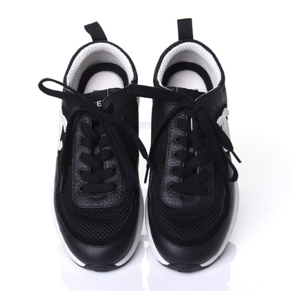 Chanel Calfskin Mesh Lycra Suede Womens Logo Sneakers 37.5 Black 5 of 11