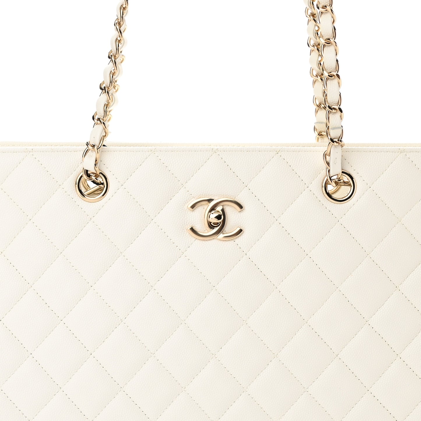 Caviar Quilted Large Classic Shopping Tote White