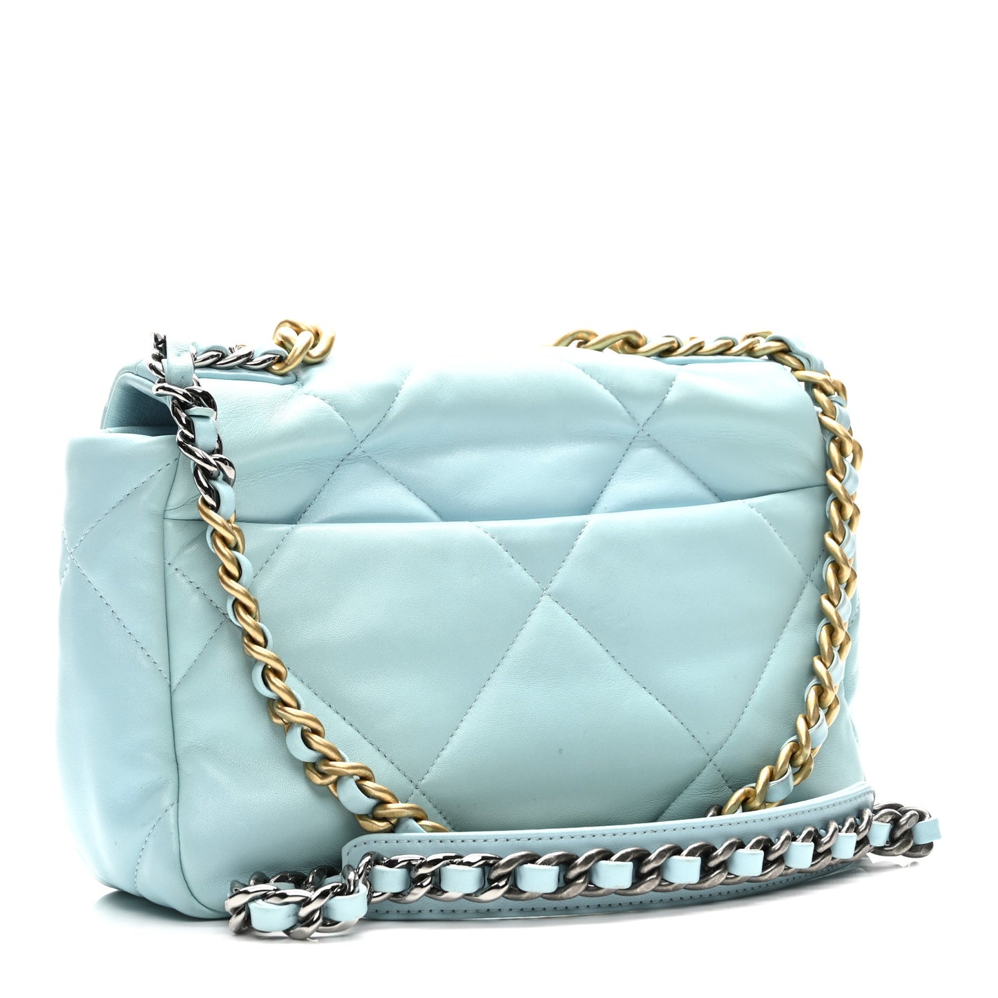 Shiny Lambskin Quilted Medium Chanel 19 Flap Neon Blue