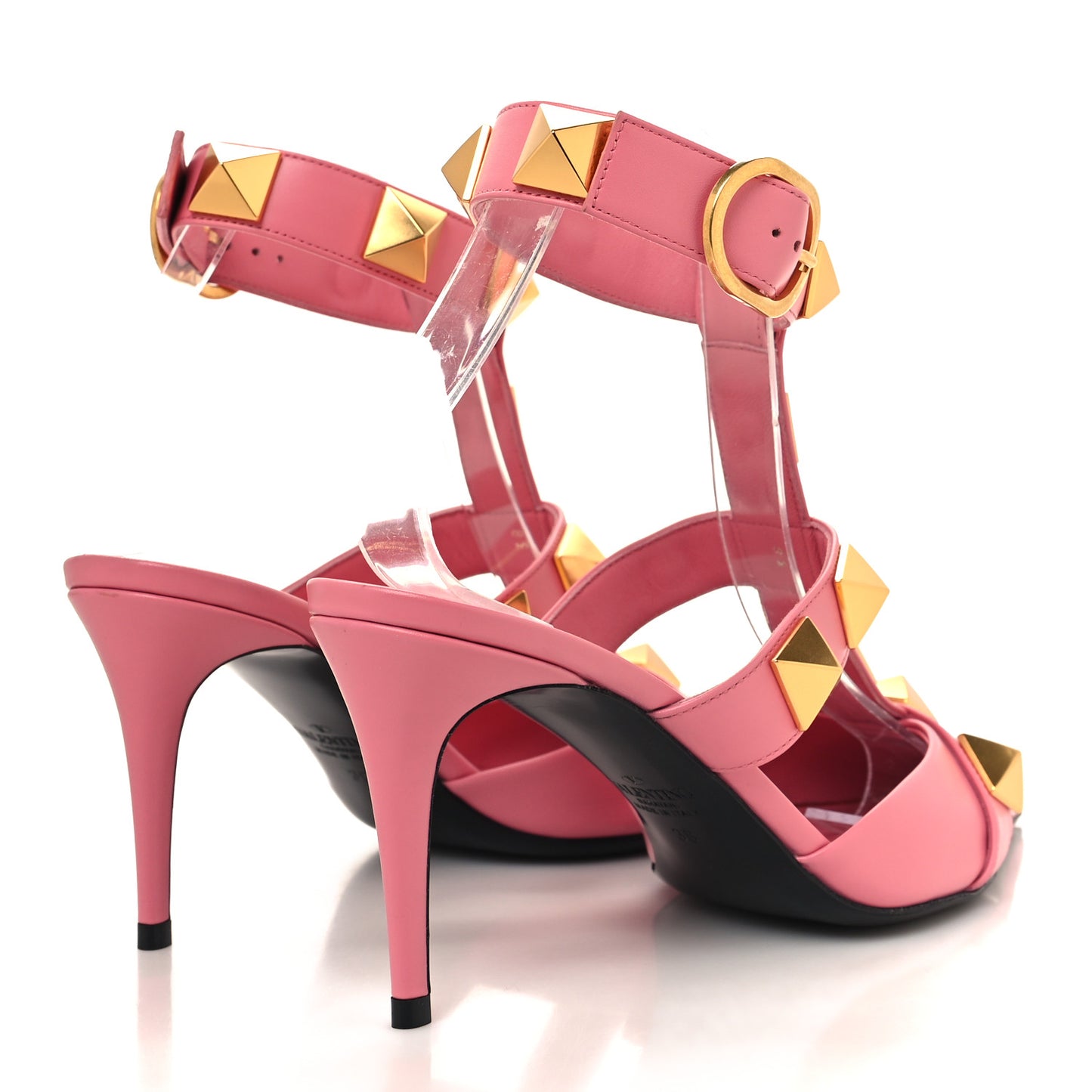 Calfskin Roman Stud Ankle Strap 80mm Pumps 38 Flamingo Pink