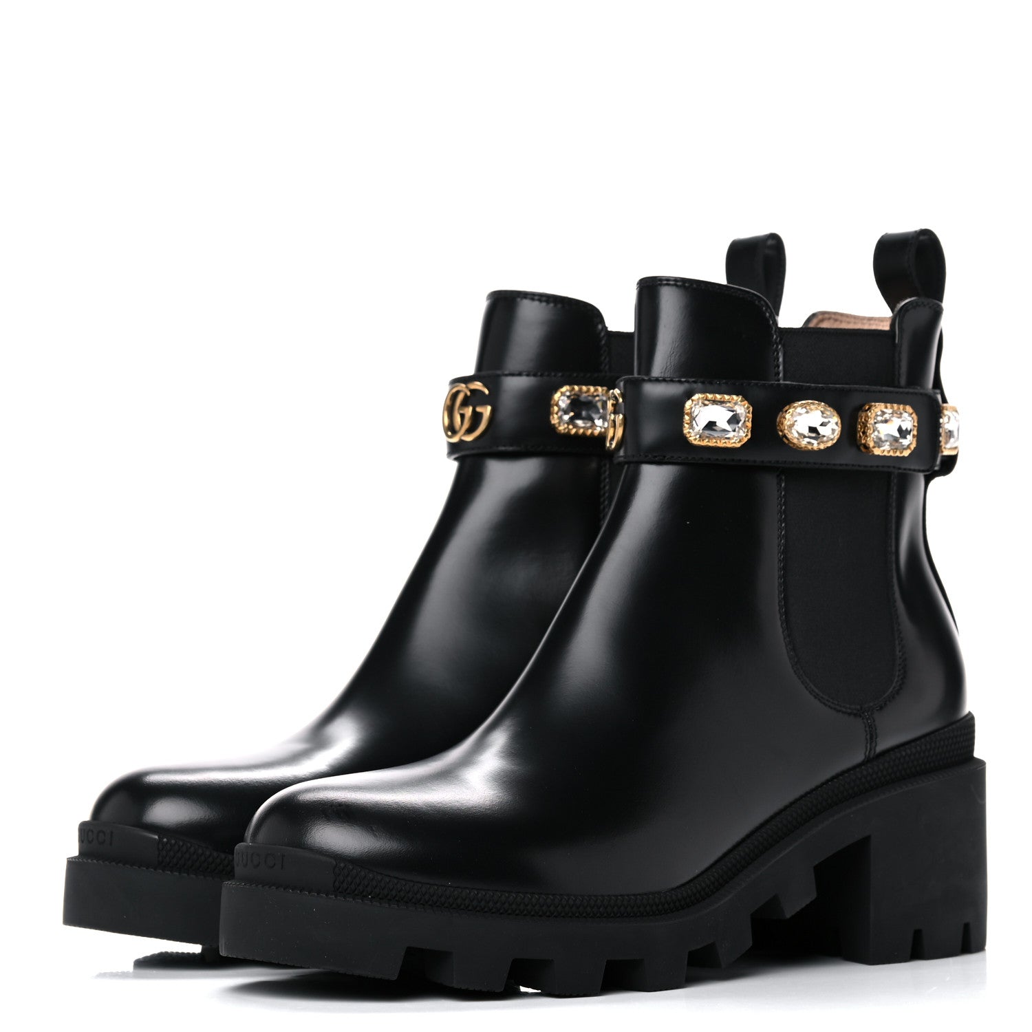Gucci Calfskin Crystal GG Trip Chelsea Ankle Boots 39 Black 3 of 13