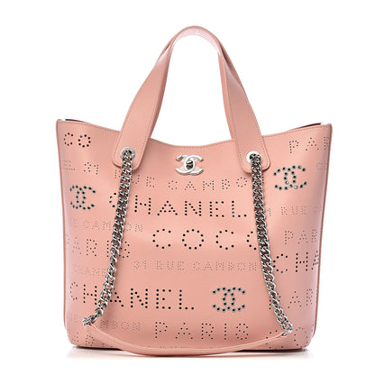 Chanel Calfskin Tweed Small Logo Eyelets Shopping Tote Pink 1 of 10