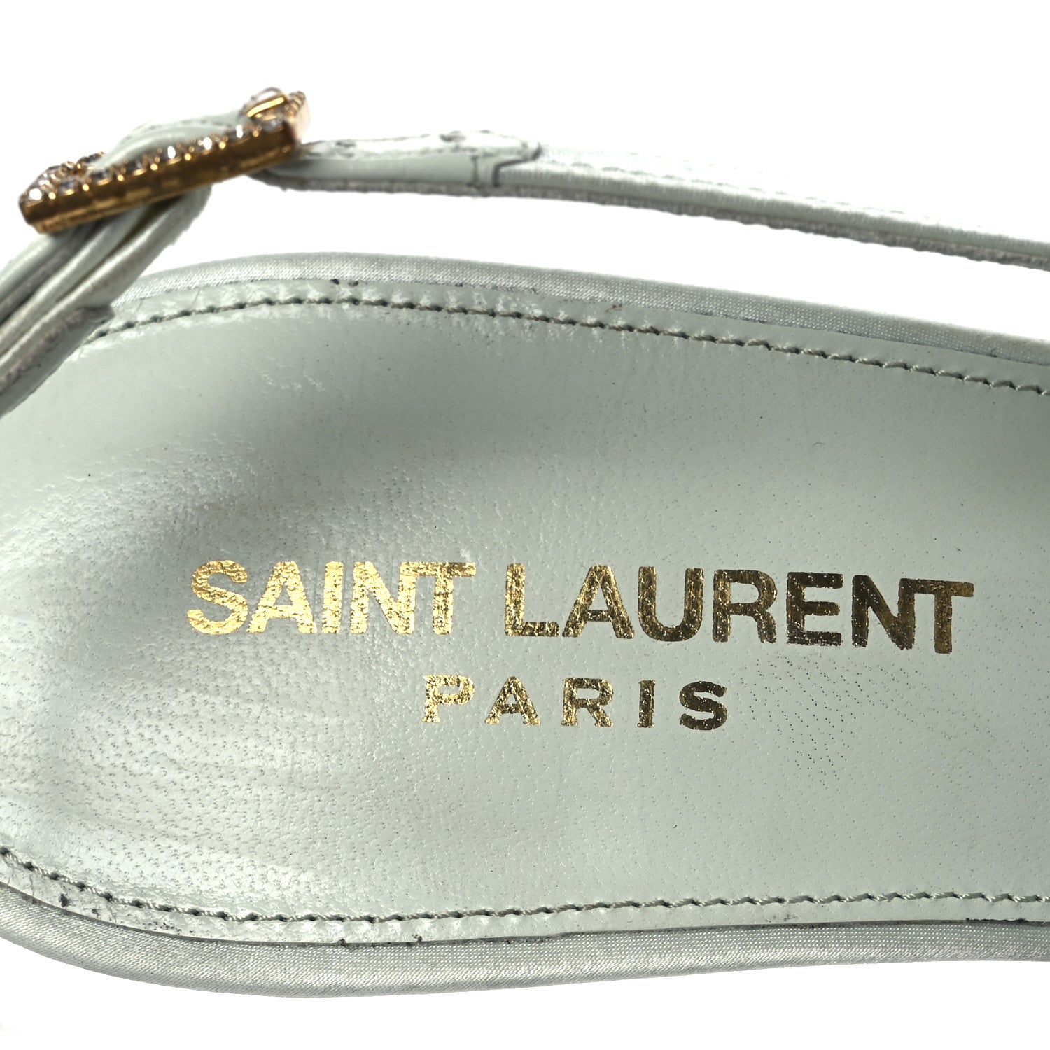 Saint Laurent Crepe Satin Blanco Feathered Sandals 39 Slight Green 9 of 15