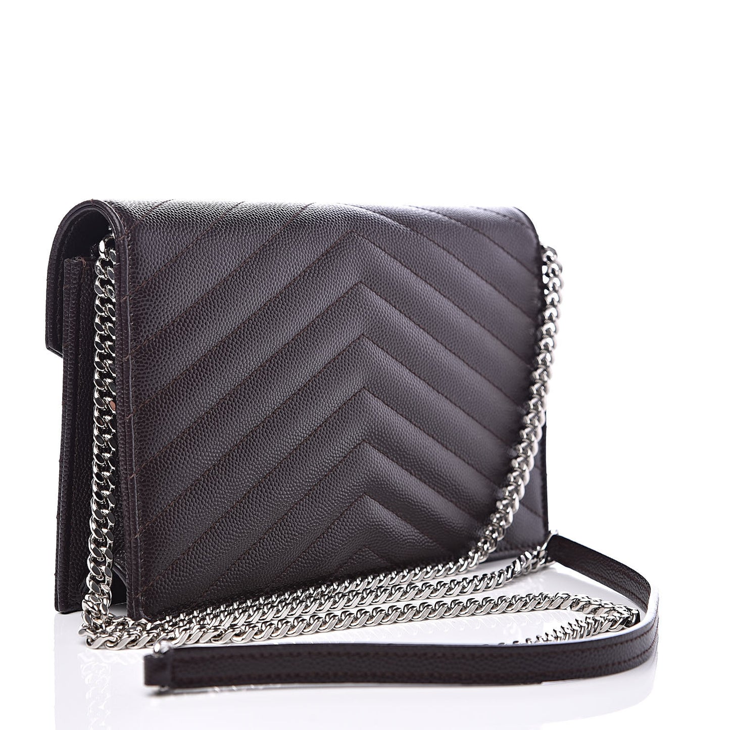 Grain De Poudre Matelasse Chevron Monogram Envelope Chain Wallet Dark Brown