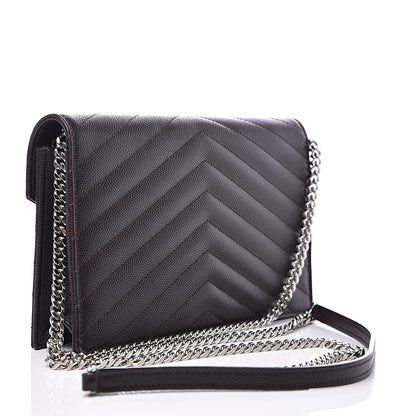 Saint Laurent Grain De Poudre Matelasse Chevron Monogram Envelope Chain Wallet Dark Brown 3 of 9