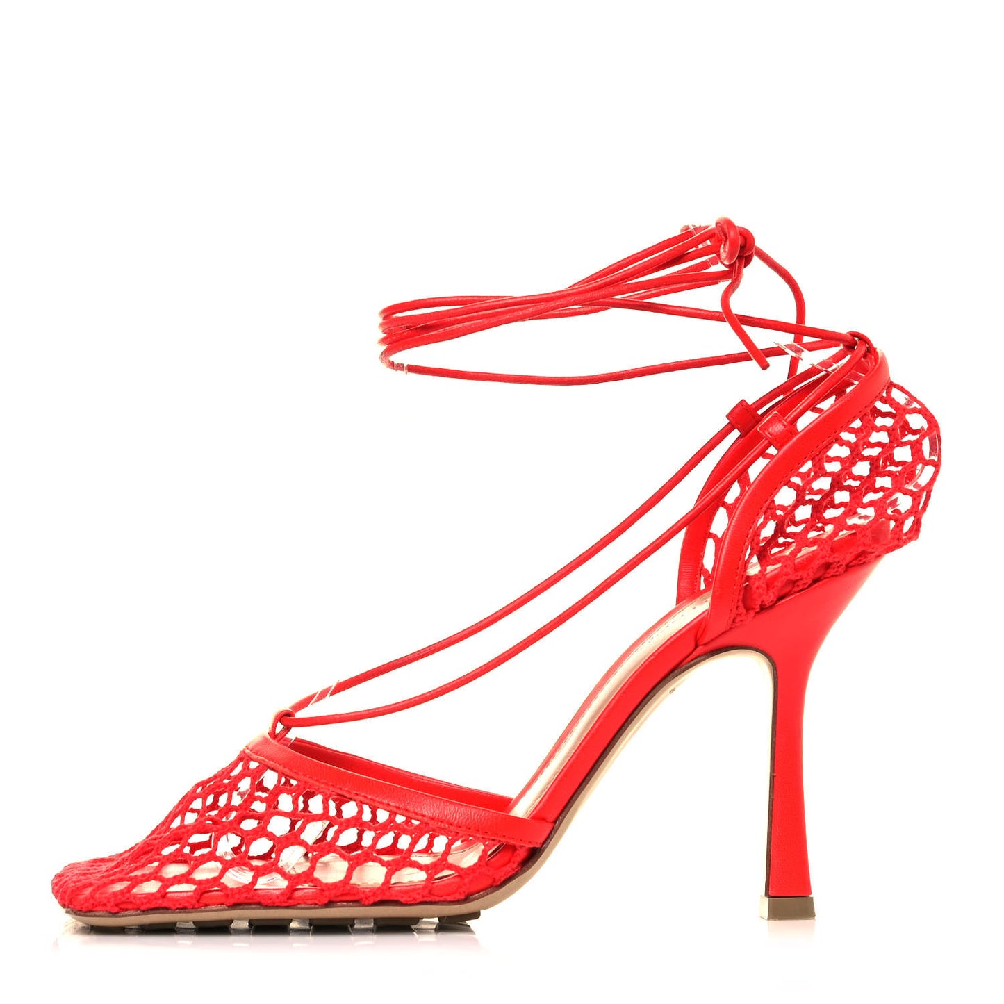Mesh Nappa Stretch Ankle Tie Sandals 37.5 Tomato