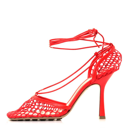 Bottega Veneta Mesh Nappa Stretch Ankle Tie Sandals 37.5 Tomato 1 of 9