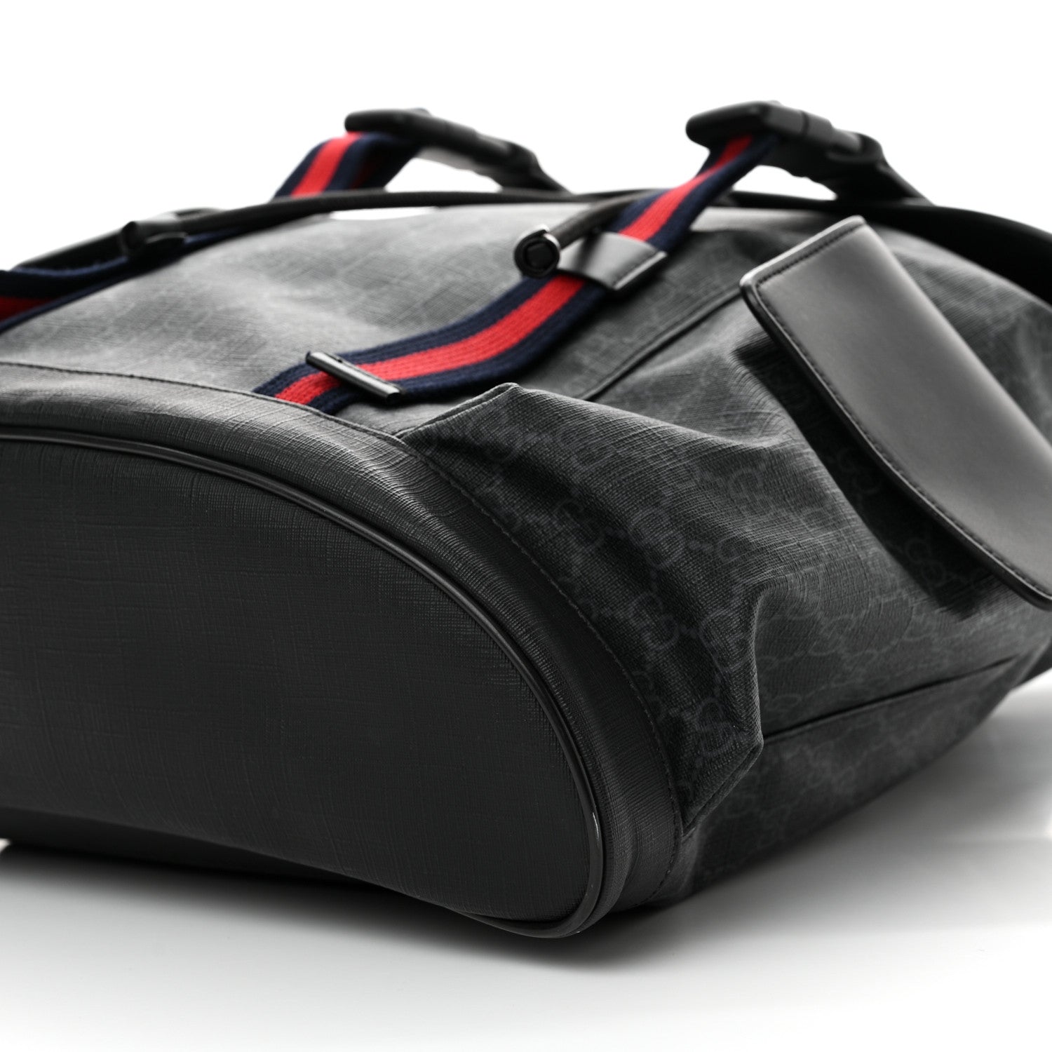 Gucci Soft GG Supreme Monogram Calfskin Web Double Buckle Backpack Black 10 of 11