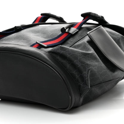 Gucci Soft GG Supreme Monogram Calfskin Web Double Buckle Backpack Black 10 of 11