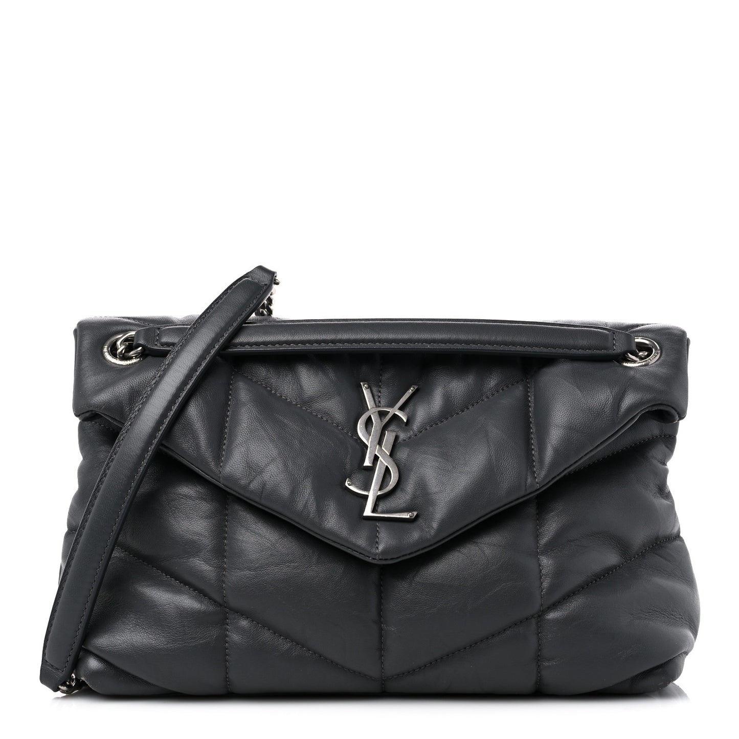 Lambskin Quilted Small Loulou Puffer Monogram Chain Satchel Storm