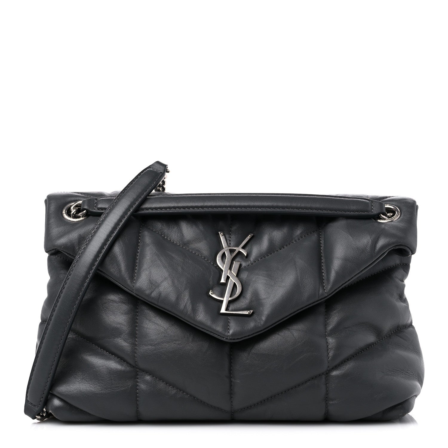 Saint Laurent Lambskin Quilted Small Loulou Puffer Monogram Chain Satchel Storm 1 of 11