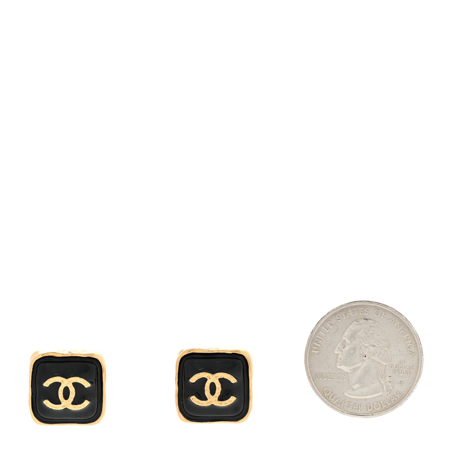 Resin CC Square Earrings Gold Black