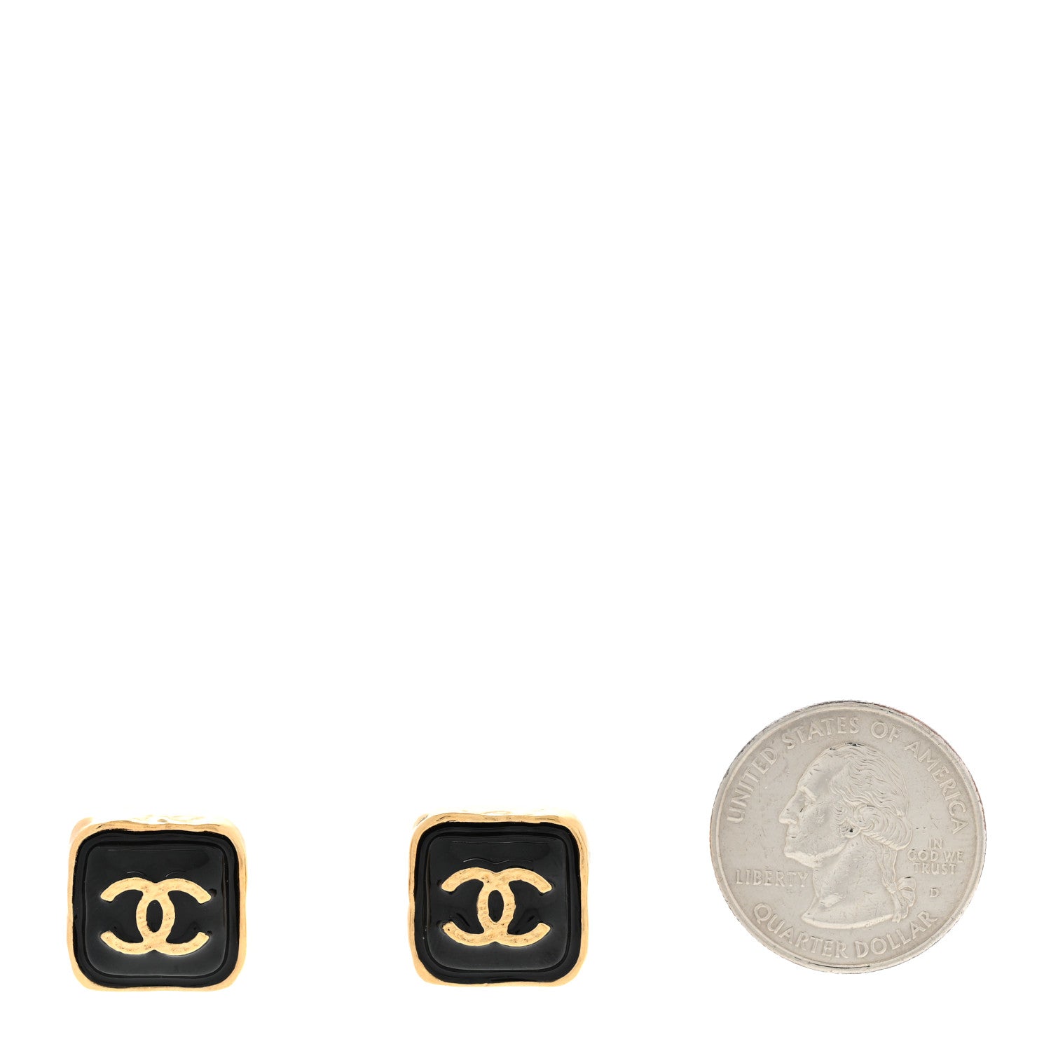 Chanel Resin CC Square Earrings Gold Black 2 of 4