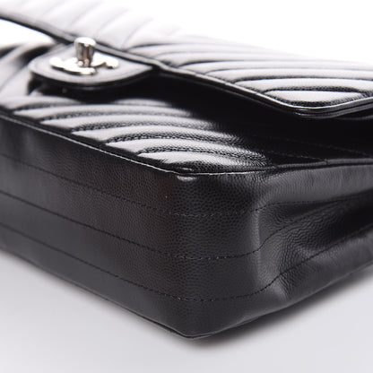 Chanel Caviar Chevron Quilted Medium Double Flap Black 9 of 18