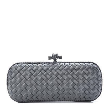 Bottega Veneta Satin Intreccio Impero Ayers Stretch Knot Clutch Grey 1 of 6