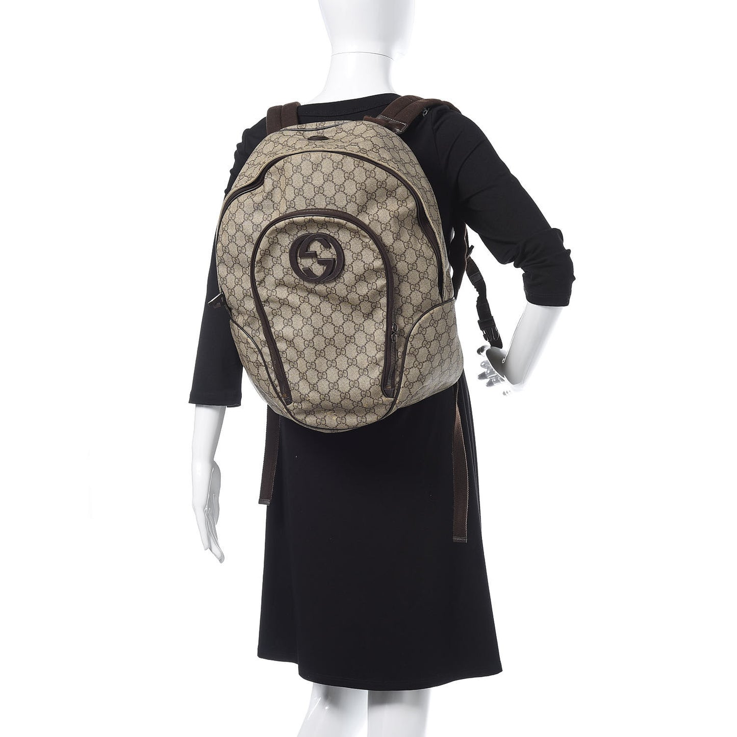 GG Plus Monogram Interlocking G Medium Backpack Dark Brown