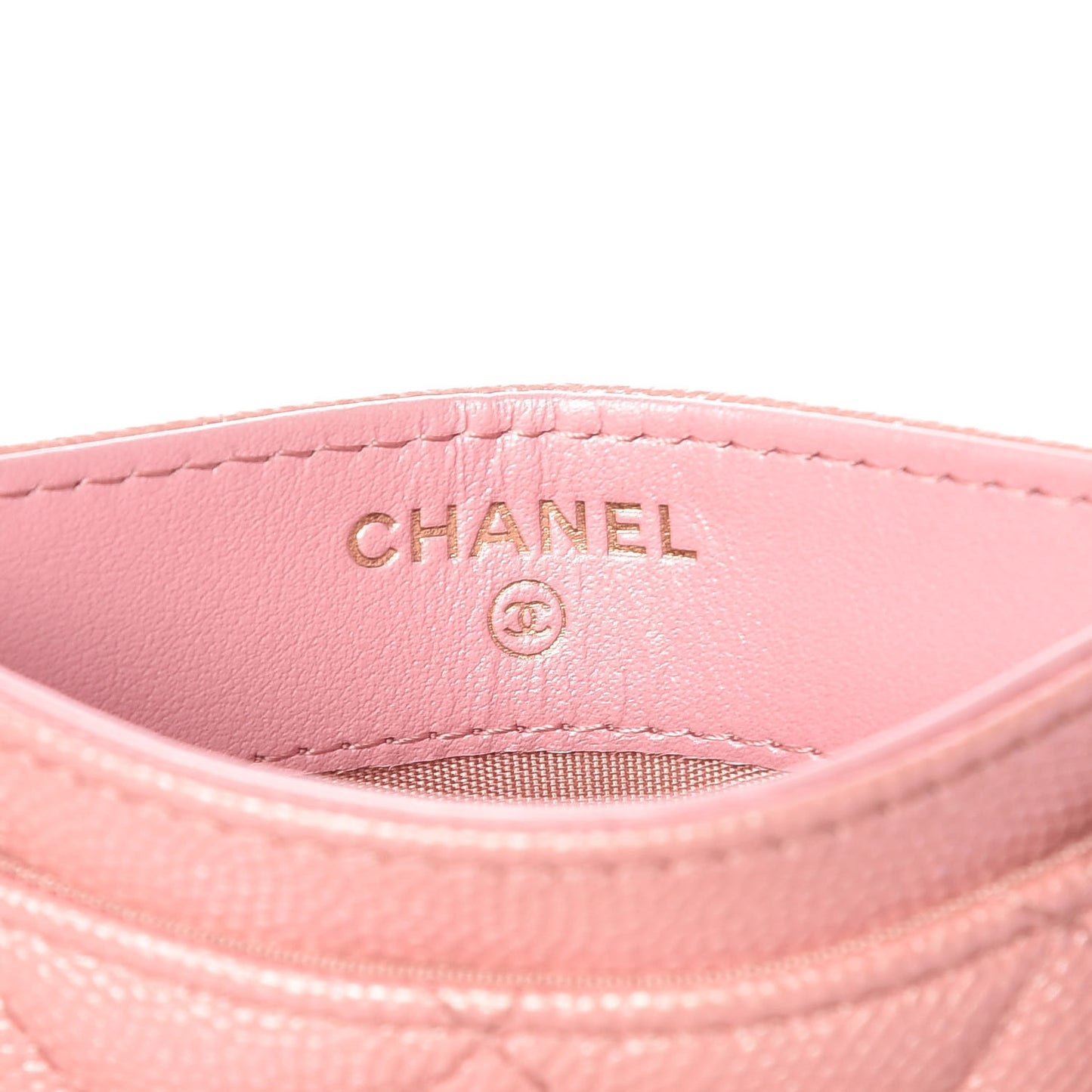 Iridescent Caviar Quilted Card Holder Rose Pink