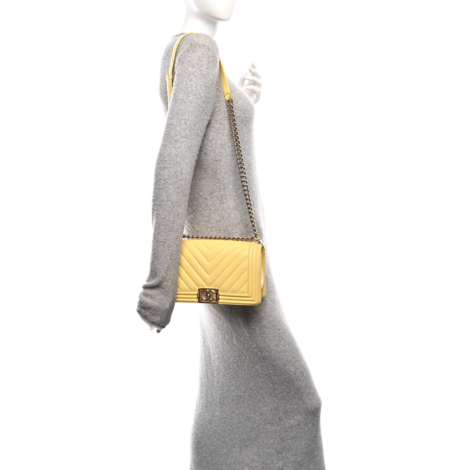 Chanel Caviar Chevron Quilted Medium Boy Flap Yellow 2 of 12