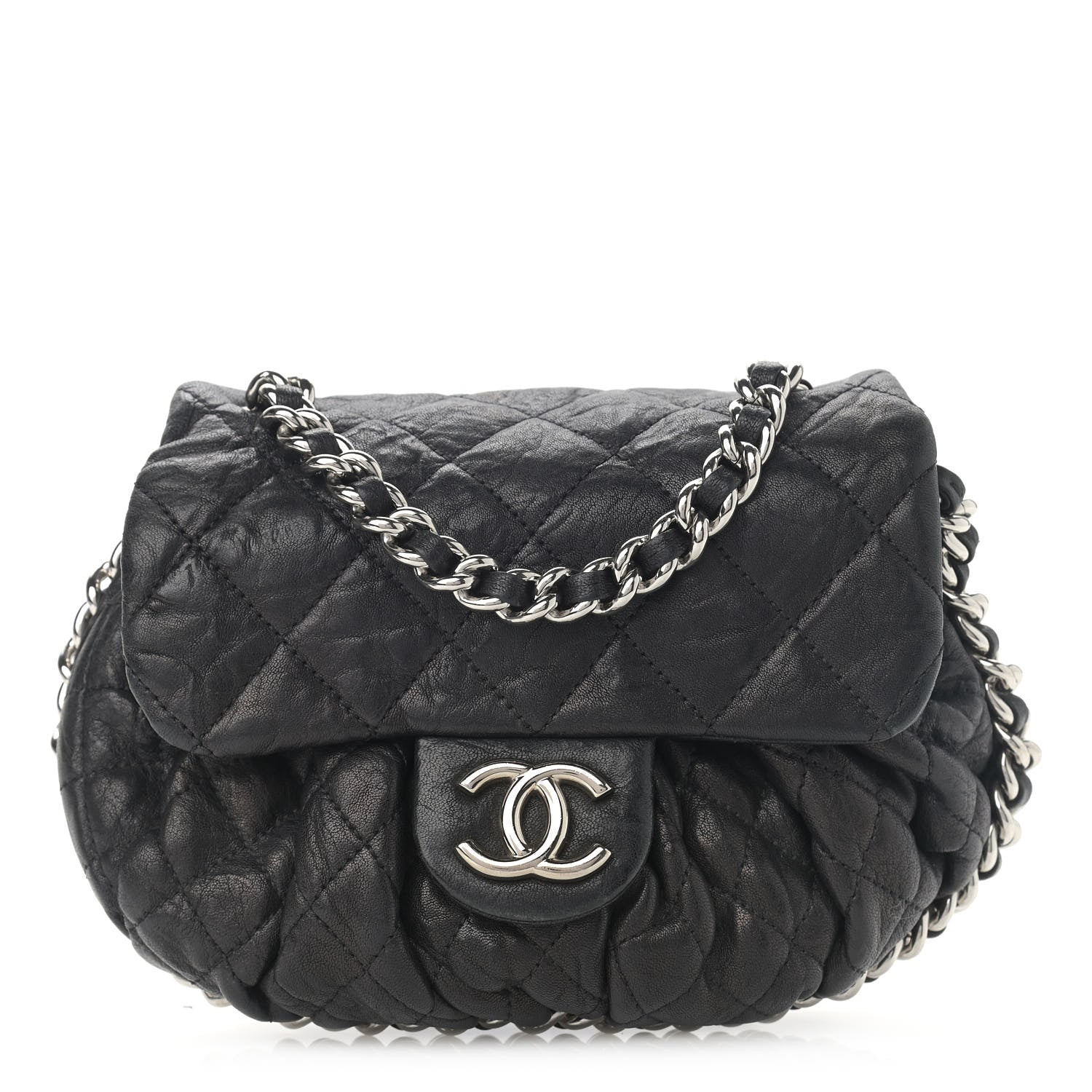Chanel Washed Lambskin Quilted Mini Chain Around Messenger Black 1 of 10