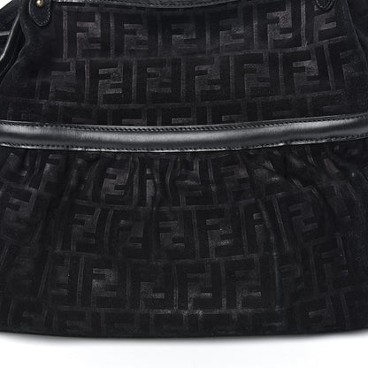 Fendi Suede Vitello Zucca Embossed Large Chef Shopper Tote Black 10 of 13