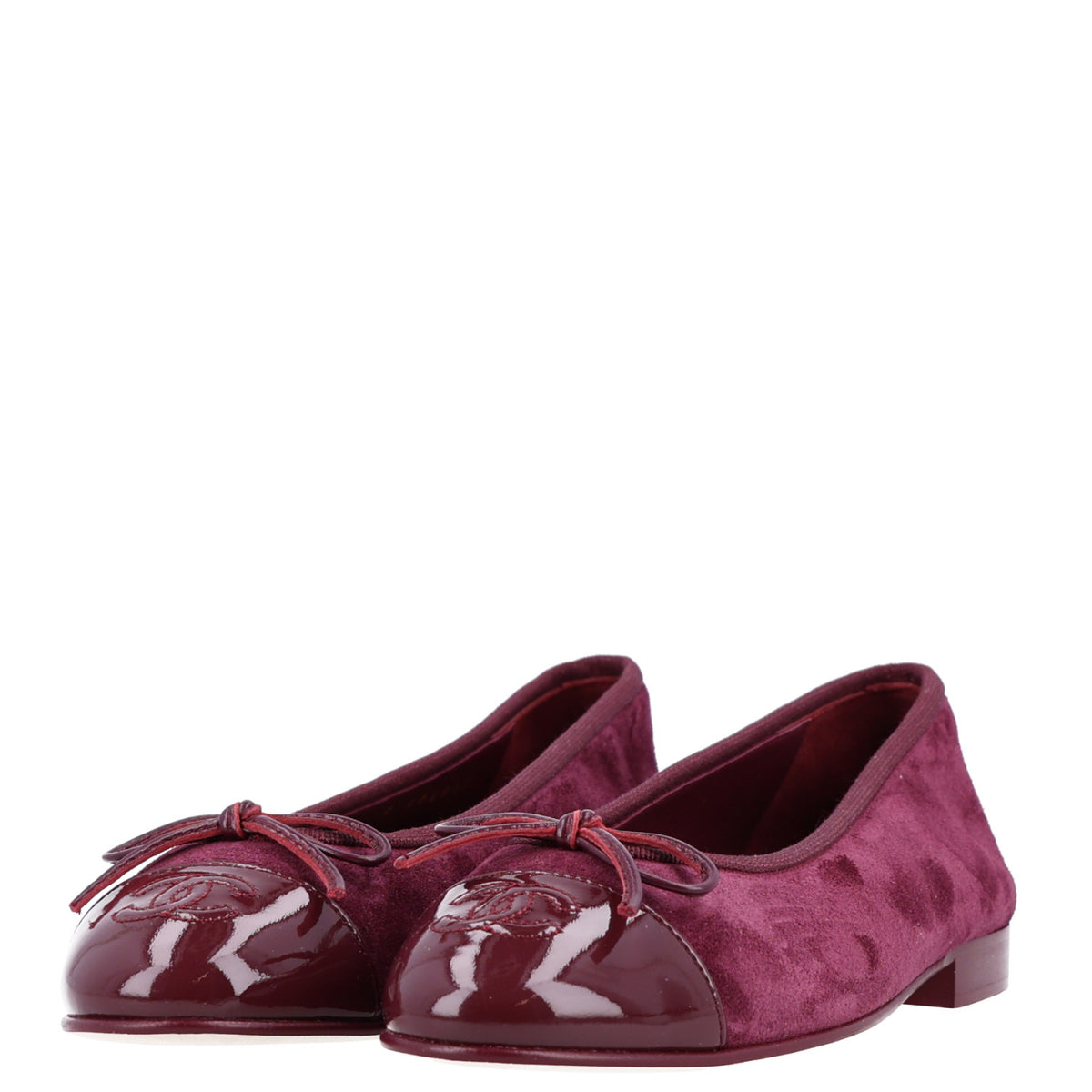 Chanel Suede Calfskin Patent Cap Toe CC Ballerina Flats 36 Burgundy 4 of 10