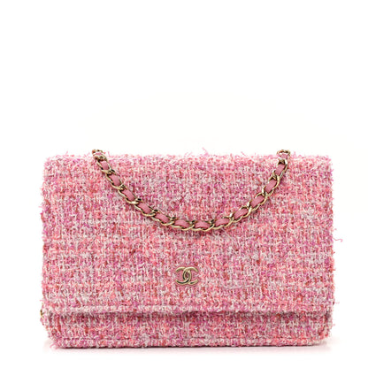 Chanel Tweed Quilted Wallet On Chain WOC Pink 1 of 11