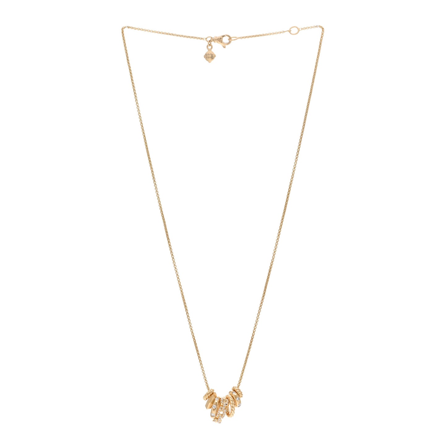 18K Yellow Gold Diamond Stax Rondelle Pendant Necklace