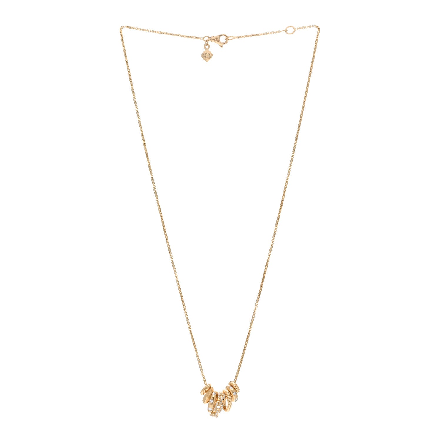 David Yurman 18K Yellow Gold Diamond Stax Rondelle Pendant Necklace 3 of 4