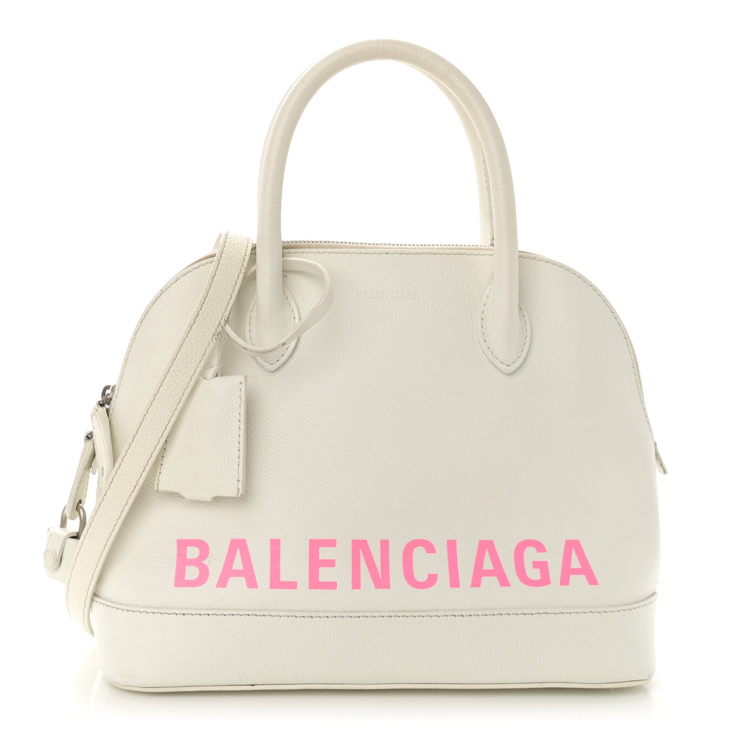 Balenciaga Grained Calfskin Logo S Ville Top Handle Bag White Fluo Pink 1 of 12