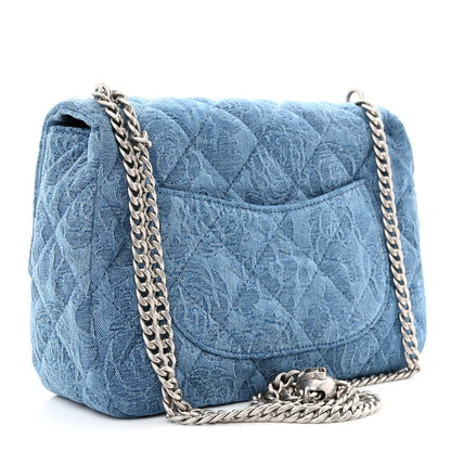 Chanel Denim Quilted Medium Camellia Sweetheart Flap Blue 3 of 10