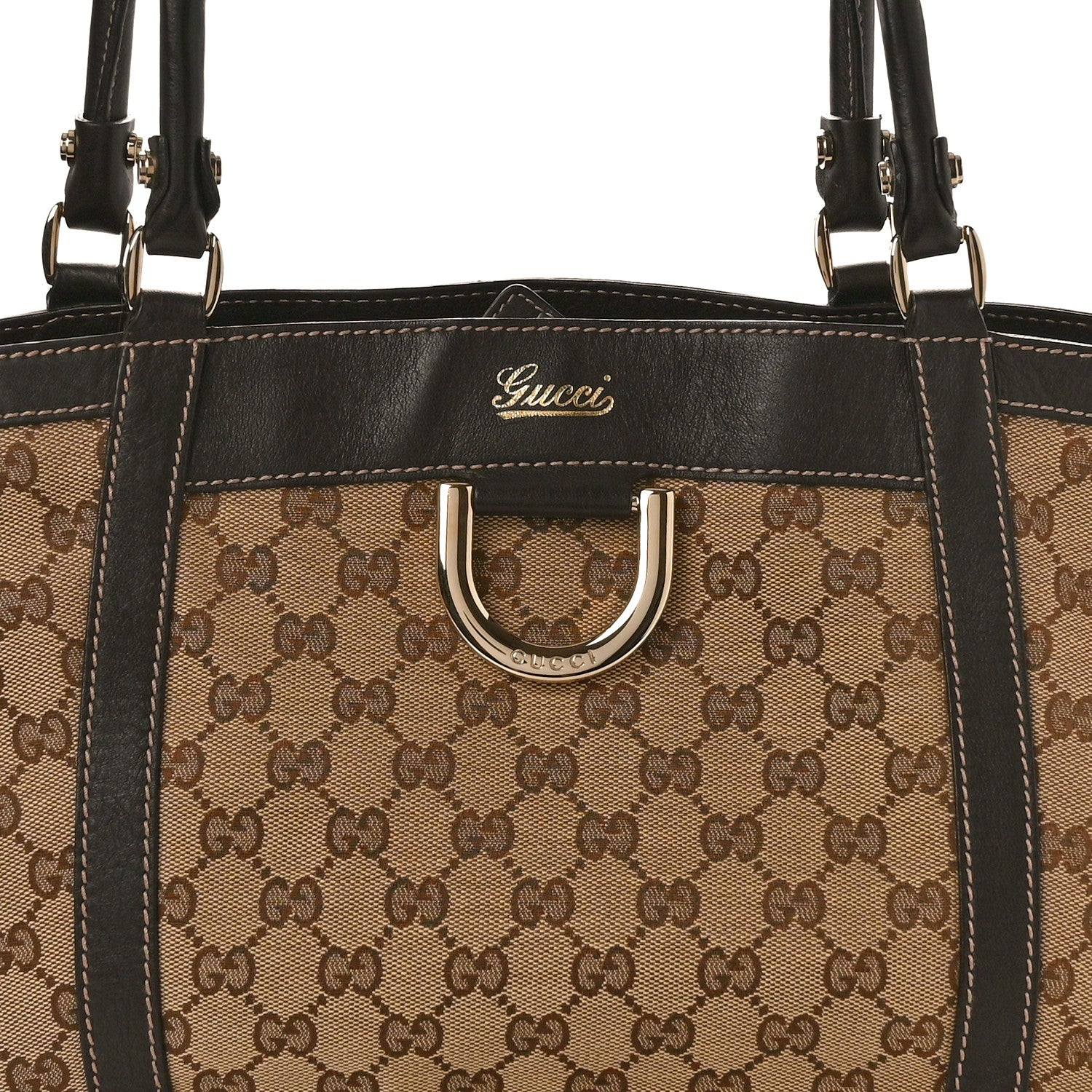 Gucci Monogram Medium D Gold Tote Bag Brown 8 of 12
